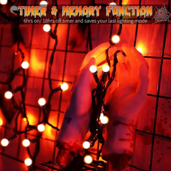 66ft 200 LED Orange Halloween String Lights Connectable {4}