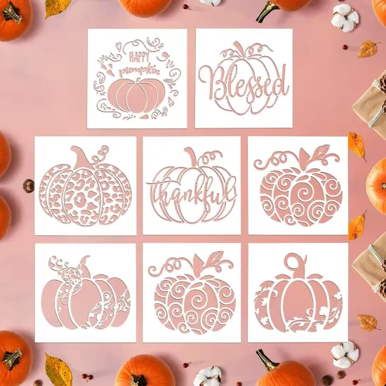 8 Pcs Pumpkin Stencils 8 x 8 Inch Fall Stencils Reusable Thanksgiving {1}