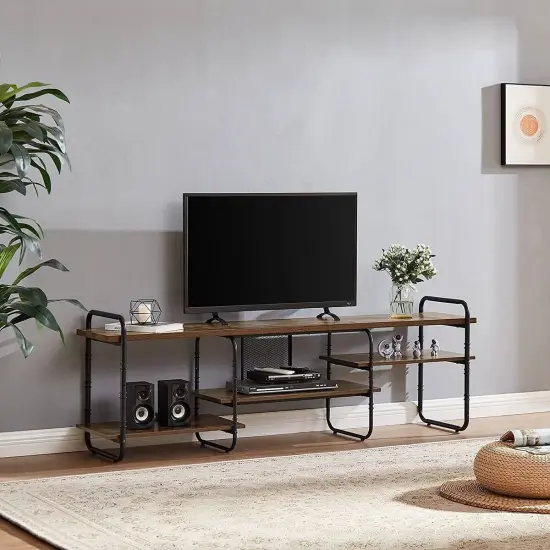 Wood Metal TV Stand with Open Shelves for TVs up to 65 Inches Brown {2}