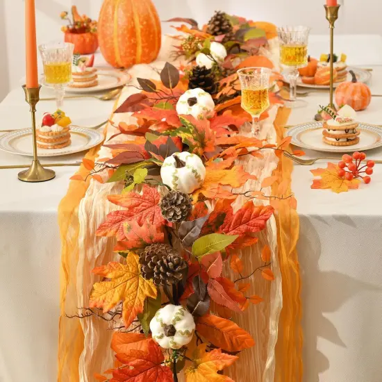 6 FT Fall Garland with White Gilded Pumpkins {3}