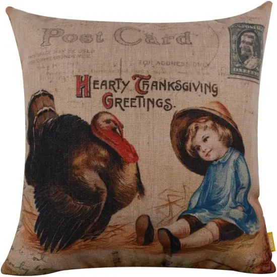 Vintage Thanksgiving Day Burlap Cushion Covers Pillow Case (CC861) {1}