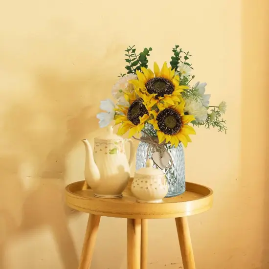 Fake Flowers in Vase,Artificial Sunflower Bouquets in Vase with a Flower Arrangement Holder,Table Centerpieces for Dining Room,Flower Centerpieces for Tables,Faux Flowers in Vase,Coffee Table Decor {3}