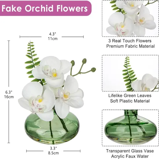 White Orchids Artificial Flowers Faux Orchids Arrangement in Light Green Glass Vases Set of 3 Real Touch Phalaenopsis Orchid Flowers Small Fake Orchid Centerpiece for Dining Room Table {2}