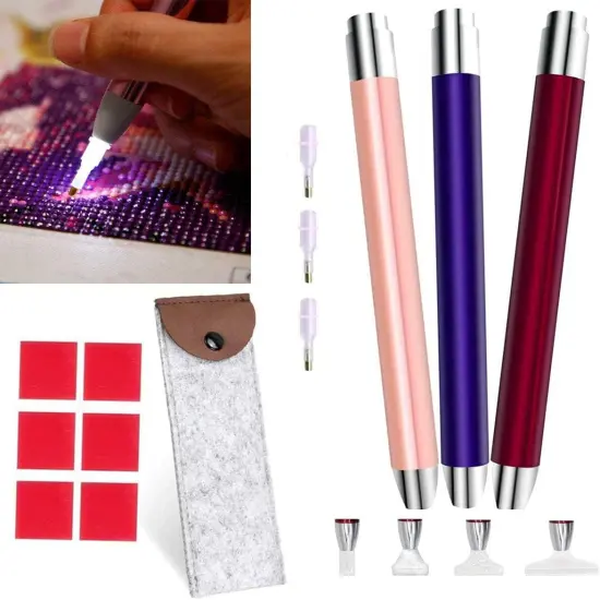 diamond art painting Pen with Light - 3PCS Diamond Dots Painting Tools -Lighting diamond art painting Tools 4 Pen Heads, Storage Bag-Nail Art DIY Decoration Sewing Cross Stitch Accessories {1}