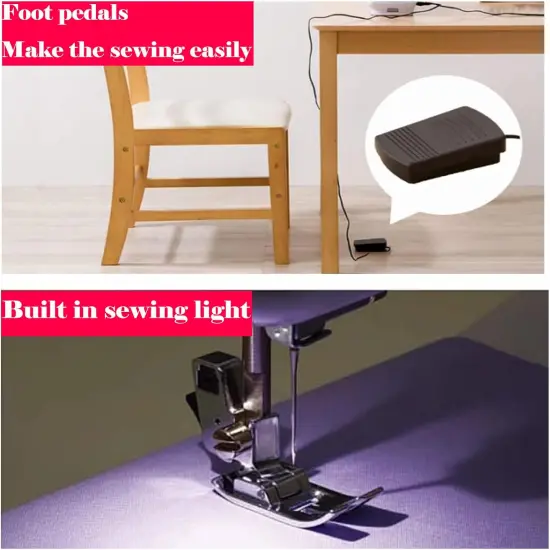 Sewing Machine for Beginners, Electric Mini Portable, 14 Built-in Stitches with Reverse Sewing, 2 Speeds Double Thread with Foot Pedal, Storage Bag, Cotton Fabric and Threads (White) {5}