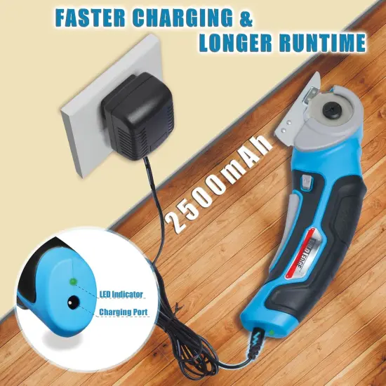 Rotary Electric Scissors, 4V 2.5Ah High-Capacity Battery Rechargeable Cardboard Cutter with Rapid Charger and Hard Carrying Case for Cutting Fabric, Carpet, Leather, Felt, Cardboard {4}