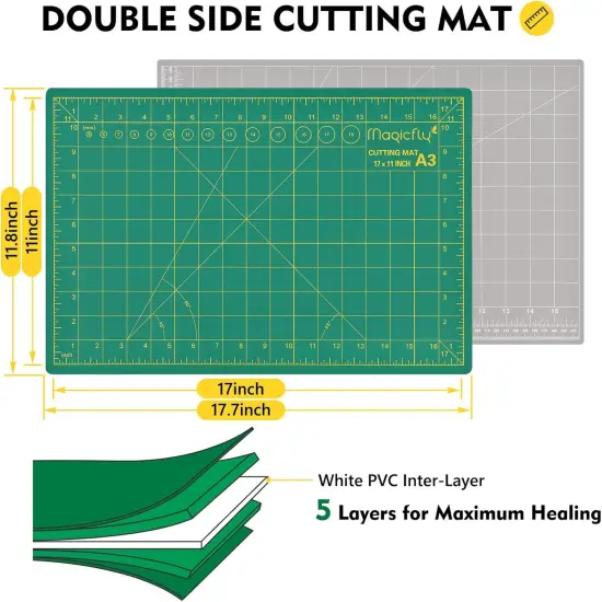 Rotary Cutter Set, 45mm and 28mm Fabric Cutters Kit with Extra 10 Blades, A3 Double-sided Self Healing Cutting Mat, 12x6 Inch Quilting Ruler for Sewing, Fabric Cutting, Art Crafting {3}