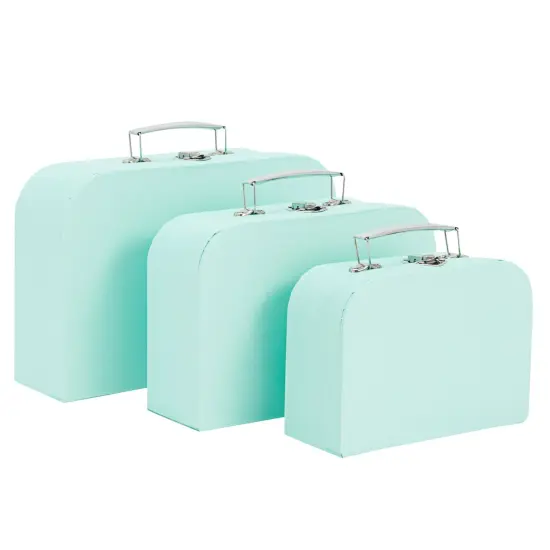 Set of 3 Different Sizes of Paperboard Suitcases with Metal Handles, Decorative Cardboard Storage Boxes (Mint Green) {1}