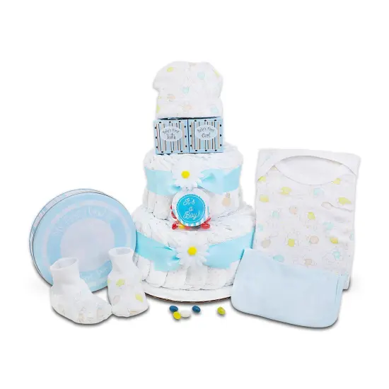 Blue Two-Tier Diaper Cake Gift {1}