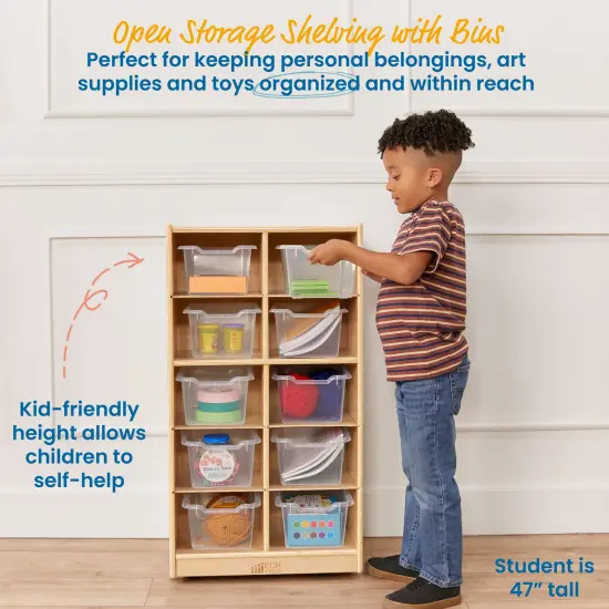 10 Cubby Mobile Tray Cabinet with 10 Scoop Front Storage Bins Clear {4}