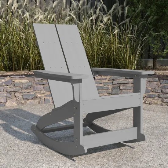 Merrick Lane Wellington UV Treated All-Weather Polyresin Adirondack Rocking Chair for Patio, Sunroom, Deck and More Gray {1}