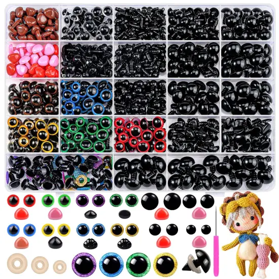 1100PCS Safety Eyes and Noses, Amigurumi Safety Eyes for Crocheting, Colorful Doll Crochet Eyes with Washers for Plush Animal, Crochet Toy, Stuffed Doll and Teddy Bear (Various Sizes) {1}
