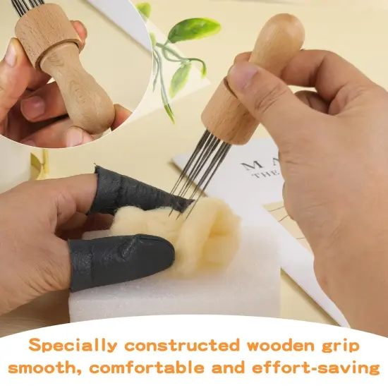 Mayboos Felting Needle with Eight Needles Tool,Craft Wool Felt Stitch Punch Tool with Solid Wood Handle Felting Eight Needles Tool with Finger Cots {6}