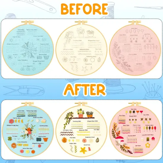 3 Sets Embroidery Kit for Beginners, Embroidery Kit for Adults with Follow Instruction, Cross Stitch Kits with Wooden Embroidery Hoops (Stlye B) {6}