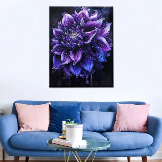 Dark Purple Dahlia Flowers Paint by Number Black Background16x20 Inch（without Frame） {3}