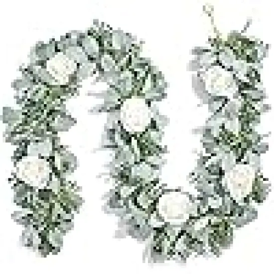 Lambs Ear Greenery White Roses Flower Garland Fake Vines for Wedding {1}