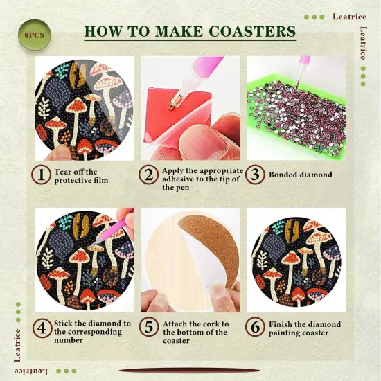 8PCS - Mushroom Diamond Art Coasters Small Diamond Painting Kits for Adults {3}