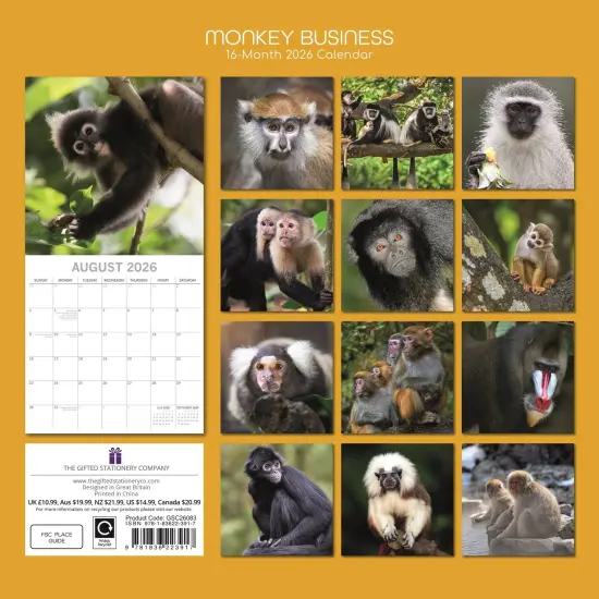 The Gifted Stationary 2026 Square Wall Calendar, Monkeys in Natural Habitat 16-Month Animals Theme Hanging Calendar with 180 Reminder Stickers, Month Planner for Creative Spaces, 12x12 In Multicolor {4}