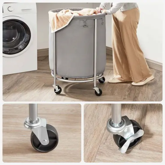 45-Gallon Laundry Hamper with Rolling Wheels and Powder-Coated Frame Included Fabric Bag Grey {4}