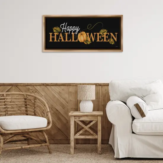 Happy Halloween on Black Floating Frame Canvas Art Brown {2}