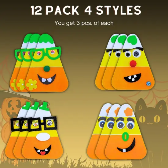 4E's Novelty Halloween Crafts for Kids 12 Pack &ndash; Goofy Candy Corn Magnet Foam Craft Kit, Bulk DIY Fall Arts & Crafts for Toddlers, Classroom Halloween Activities, Party Favors, and Refrigerator Magnets {5}