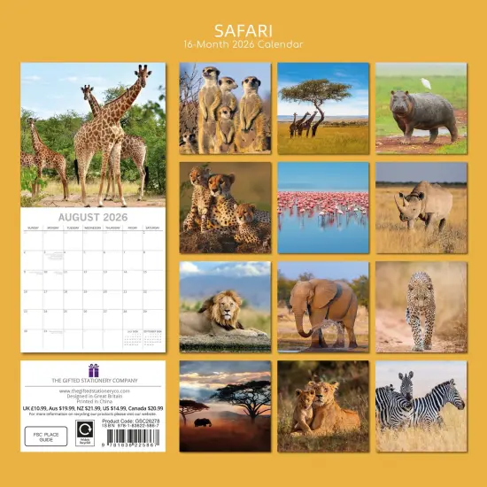 The Gifted Stationary 2026 Square Wall Calendar, Safari, 16-Month Natural World Theme Hanging Calendar with 180 Reminder Stickers, Month Planner for Home, or Creative Spaces, 12x12 In Multicolor {4}