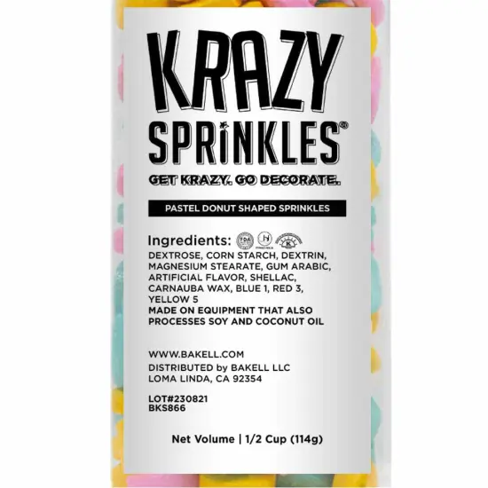 Krazy Sprinkles - Donut Sprinkle Shapes (1/2 Cup, 1x Jar) for Cakes, Ice Cream & Cookies {4}