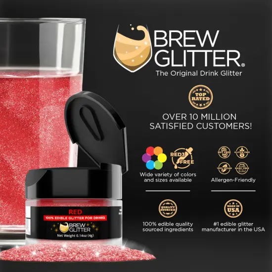Brew Glitter - Red Edible Drink Glitter (4g, x1 Flip-Cap Jar) for Beer, Cocktails and Beverages {2}