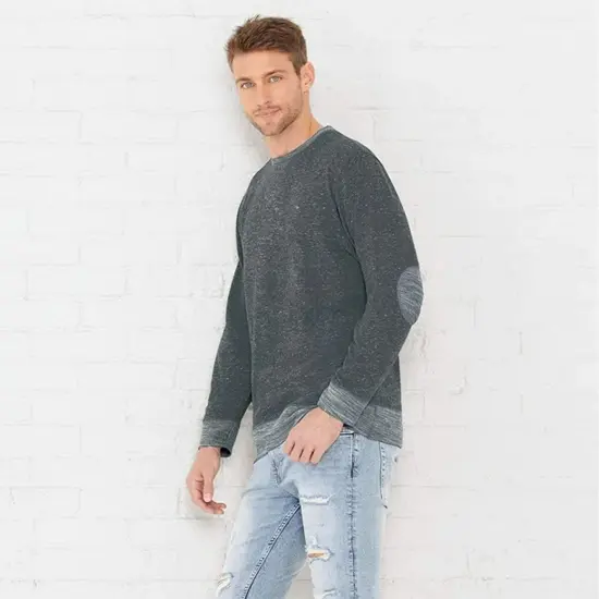 LAT® Harborside Melange French Terry Crewneck with Elbow Patches PAPAYA MELANGE {5}