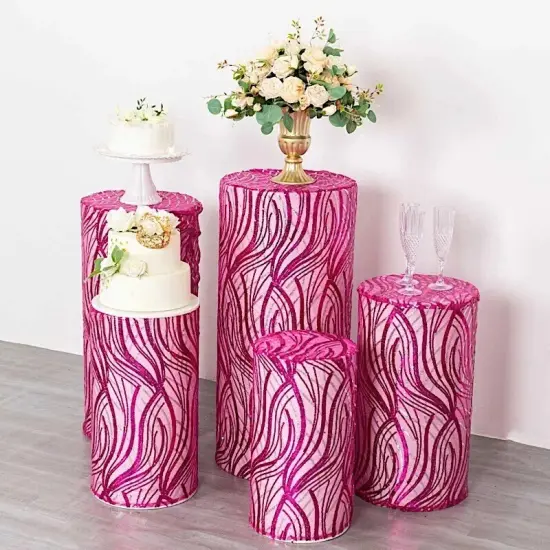 5 Mesh with Wavy Embroidered Sequins Cylinder Display Stand Covers Set Party {3}