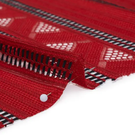 1 Yard Red and Black Corded Lace Fabric Geometric Stripes Sheer Design 52 inch Width {2}