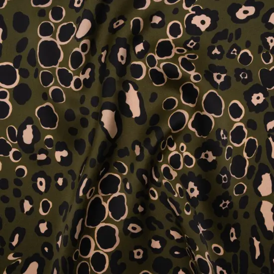 1 Yard Dark Olive Green Silk Charmeuse Print Animal Spots Made in Italy 53" Width {1}