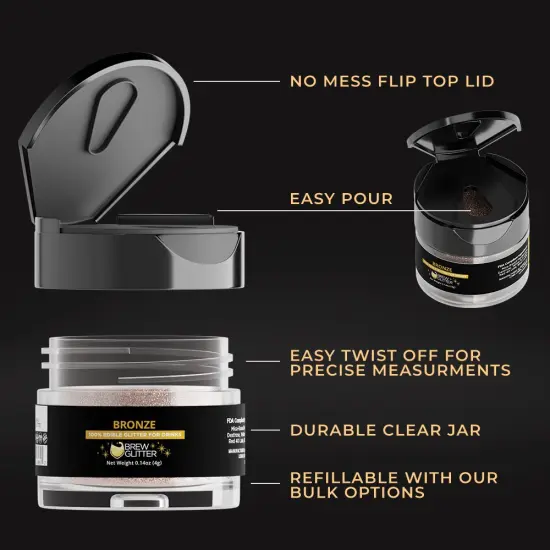 Brew Glitter - Bronze Edible Drink Glitter (4g, x1 Flip-Cap Jar) for Beer, Cocktails and Beverages {5}