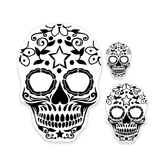 Custom Shop Airbrush Sugar Skull Day Of The Dead Stencil Set (Skull Design #10 in 3 Scale Sizes) - Laser Cut Reusable Templates {1}