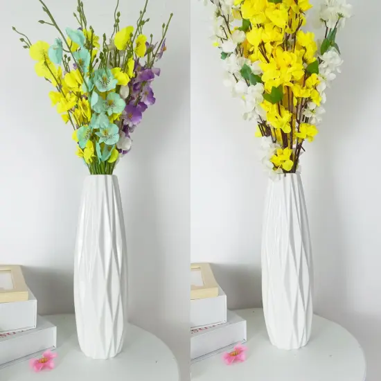 White Ceramic Flower Vase,12 Inch Tall Modern Textured Vases for Farmhouse,Shelf,Table Centerpieces,Home Decor,Living Room Decorations Minimalist Large Pattern Vase for Pampas Grass Flower {3}