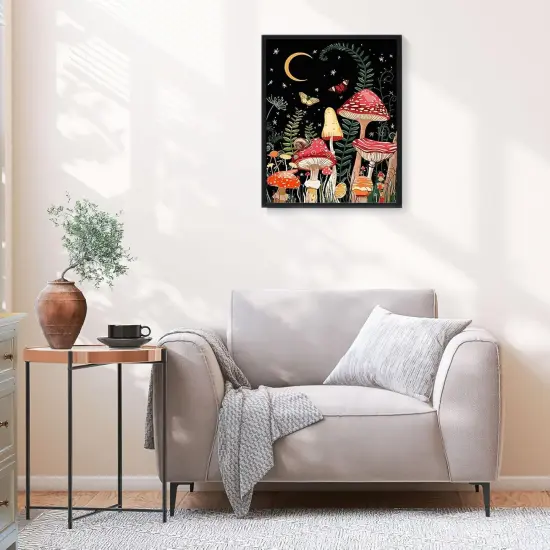 Paint by Numbers for Adults Beginner & Kids Ages 8-12 with Wooden Frame Easy Acrylic on Canvas 9x12 inch with Paints and Brushes, Moon Mushroom Forest Butterfly(Include Framed) {2}