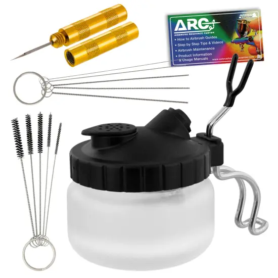 Airbrush Cleaning Kit 13-Piece, Airbrushing Cleaner Set with 1 Glass Pot Jar, 5 Cleaning Needles, 5 Brushes, 1 Wash Needle & How-To Airbrush, Cleaner Set Kit {1}