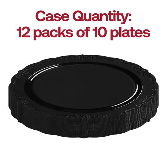 Black Vintage Rim Round Disposable Plastic Dinner Plates - 10" (120 Plates) {4}