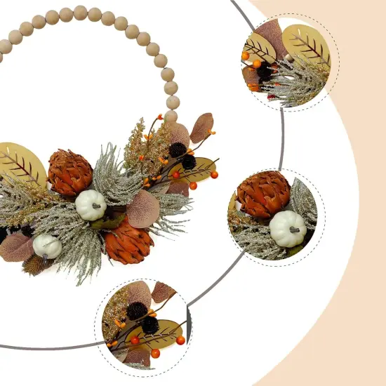 16" Fall Wood Bead Wreath - Brown {3}