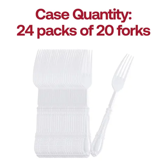 White Baroque Disposable Plastic Dinner Forks (480 Forks) {5}