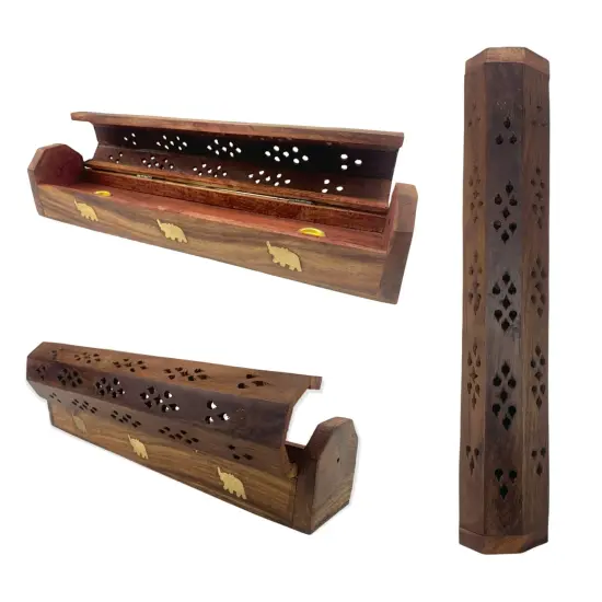 Wood Incense Stick Holder Handmade Rosewood Holder Fragrance Burner Tray Agarbatti Dhoop Ash Catcher Conical Box Shape Incense Holder for Temple Decor {6}