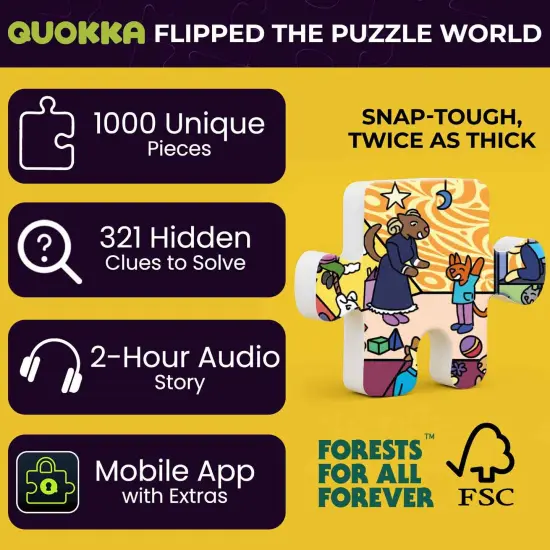 QUOKKA 1000 Piece Puzzle for Adults and Teens – Hotel Wildeluxe Adult Jigsaw Puzzles with Hidden Secrets & Audio Story {2}