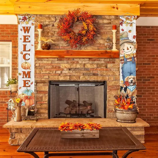 Fall Decorations Outdoor Pumpkin Maple Leaves {3}