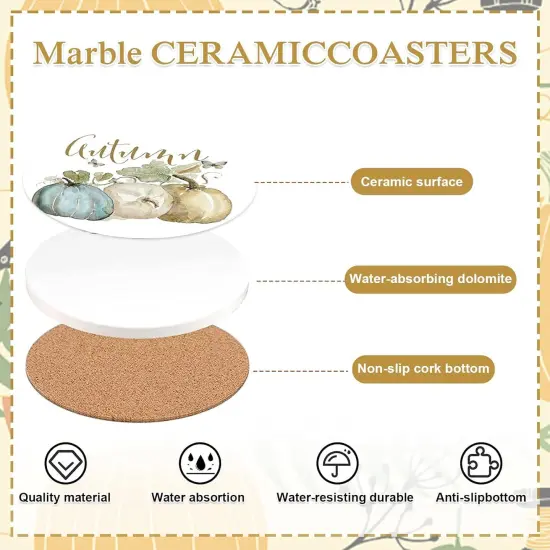 4Pcs Fall Coasters Pumpkin Ceramic Coasters Absorbent {2}