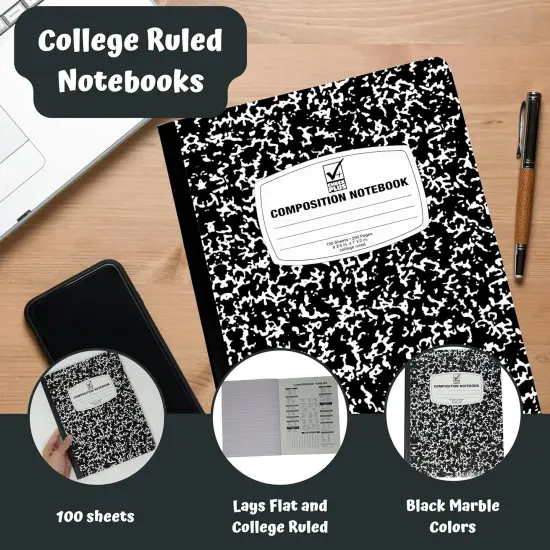 4E's Novelty Composition Notebooks 4 Pack for Notetaking, Office Supplies Back to School Supplies, Bulk Notebooks for School (College Ruled) {3}