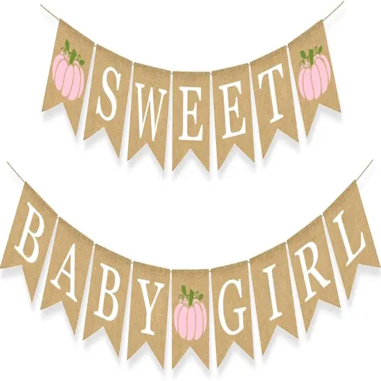 Sweet Pumpkin Baby Shower Banner Fall Theme Welcome Girl Burlap {1}