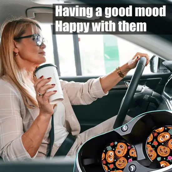 2 Pack Absorbent Ceramic Car Cup Holder Coasters for Drinks,Halloween Spider Web Pumpkin {5}