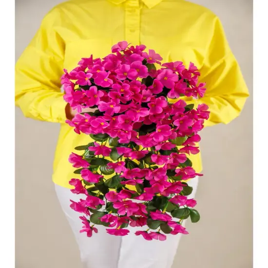 Artificial Hanging Flowers Plants for Outdoor Spring Decoration Silk Violet Vines for Outside Summer Decoration Purple Orchid Fake Flowers Porch Planter Balcony Yellow {4}