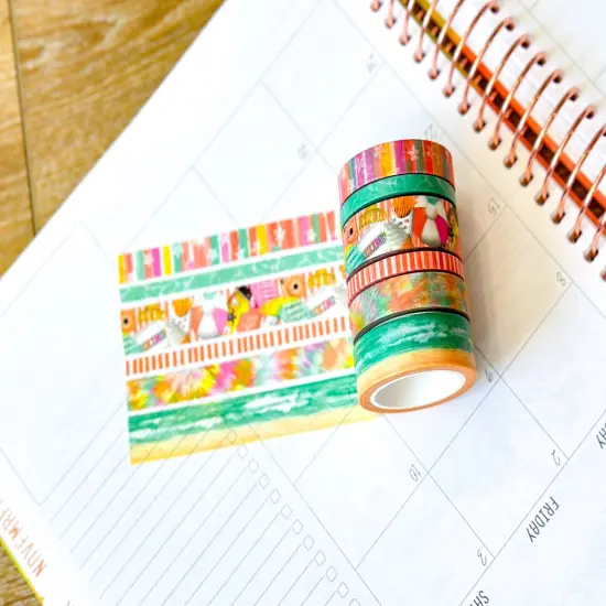 Beach Ocean Bright Colors Summer Stars Tye Dye Washi Tape Set August 2024 - W114 {2}