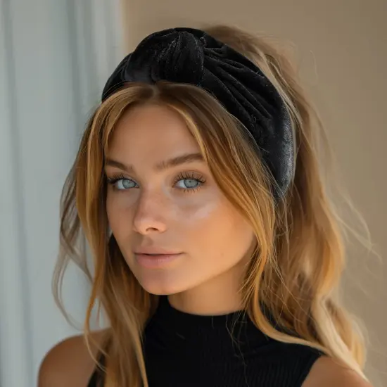 Wrapables Wide Knotted Velvet Headbands, Top Knot Velvet Headbands for Women and Girls, Black {4}